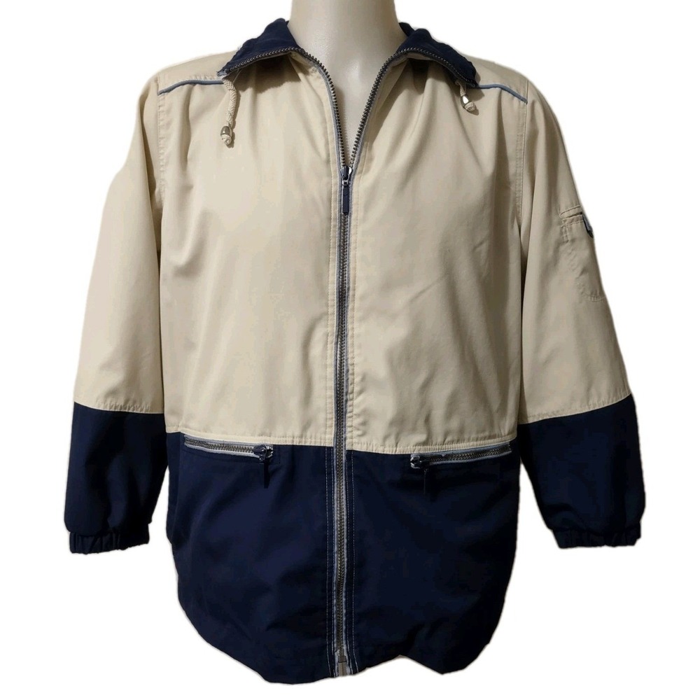 CS Signature Jacket‎ Size M Womens Y2K Gorp Core Retro Tan Navy Blue Windbreaker